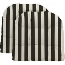 RSH Decor: 2 Tufted Wicker U-Shape Cushions | 19" x 19" | All-Weather Spun Fabric | Black & White Stripe