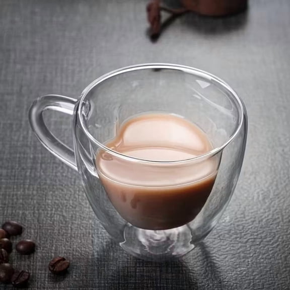 Double Wall Heart Glass Coffee Cups Set of 4 Insulated Espresso Mugs