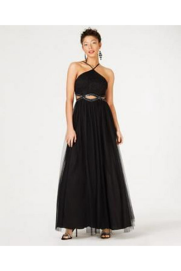 Women's Sequin Hearts Lace & Tulle Evening Dress, Size 5, Black