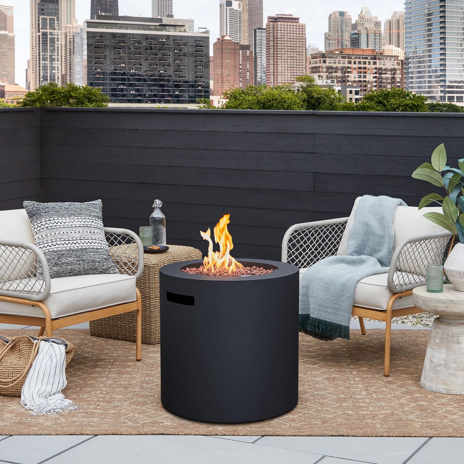 Aegean 24" Round Steel Propane Fire Pit Table with Hidden Tank