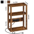 thumbnail image 2 of Narrow Side Table with Charging Station, 3 Tier Slim End Table with Storage Shelf for Small Spaces, Thin Tables Small Nightstand Magazine Rack for Bedroom, Brown, 2 of 7