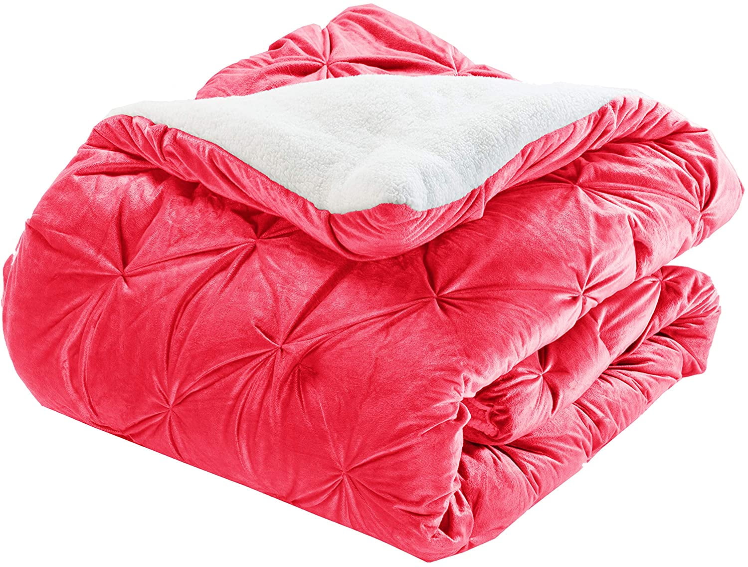 Pleated Sherpa Comforter Set 3-Piece Reversible Comforter Set Full/Queen Red
