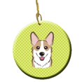 thumbnail image 1 of Ornement en Céramique Corgi Vert Lime à Damier, 2.81 Po., 1 of 1