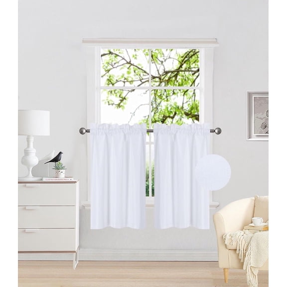 RS5 2-Piece White Microfiber Blackout Window Curtain, Two (2) Rod Pocket Panels 30"X 36" Each