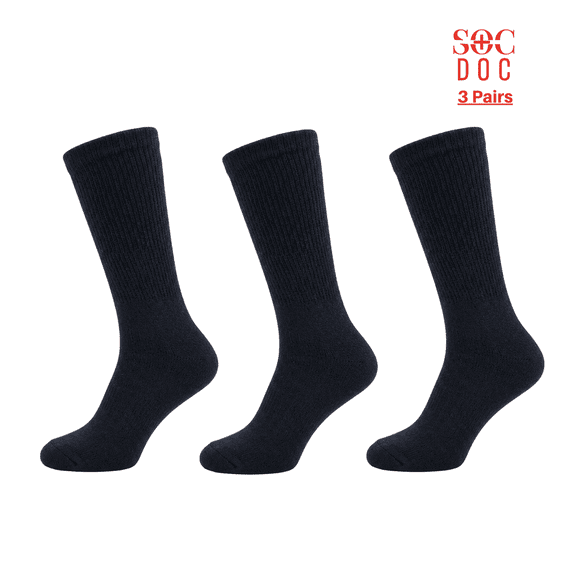 3 Pairs Diabetic Crew Socks for Men & Women, Non-Binding, Breathable Moisture Wicking, Comfort Fit, Size 9-11, Black