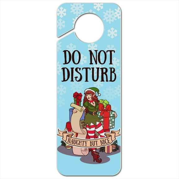 Christmas Elf Pin Up Naughty But Nice Plastic Door Knob Hanger Sign