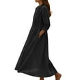 thumbnail image 5 of Ygbgbb Women's Cotton Linen Dress Solid Button Down Maxi Dress Loose Summer Lightweight Beach Dress Casual Long Sleeve Crewneck Dresses Black M, 5 of 9