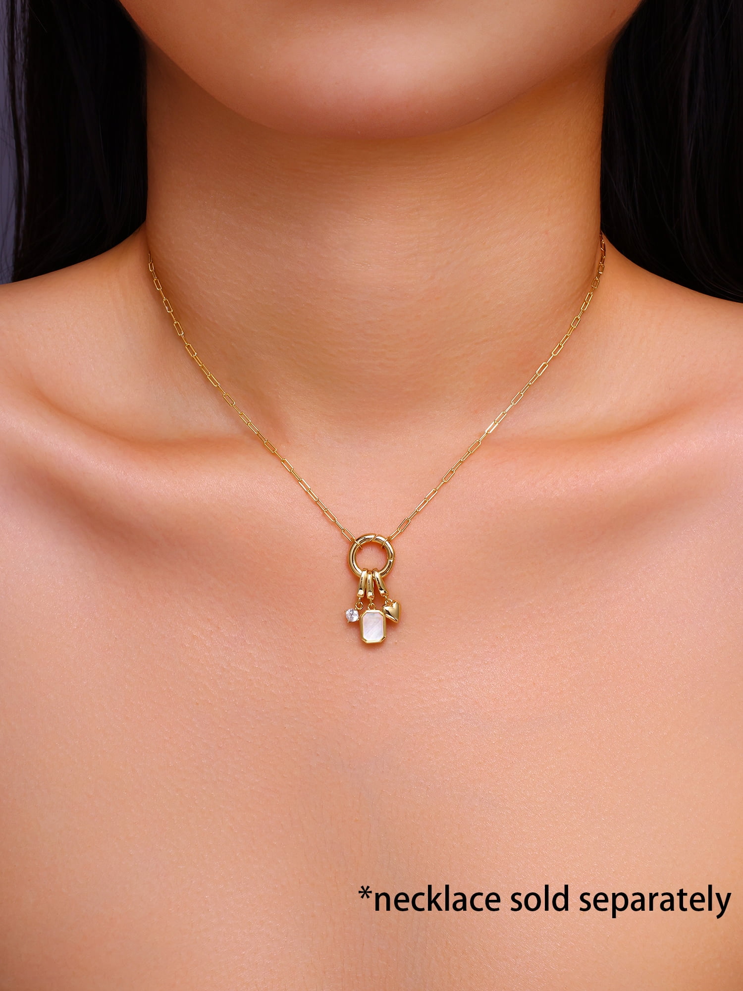 Brilliance Fine Jewelry Mother of Pearl and Simulated Diamond Charm Set in 14KT Gold Plated Sterling Silver