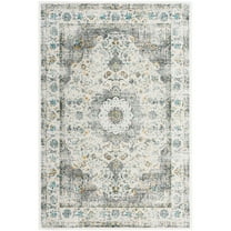 SAFAVIEH Evoke Teale Traditional Bordered Area Rug, Grey/Gold, 6'7" x 9'