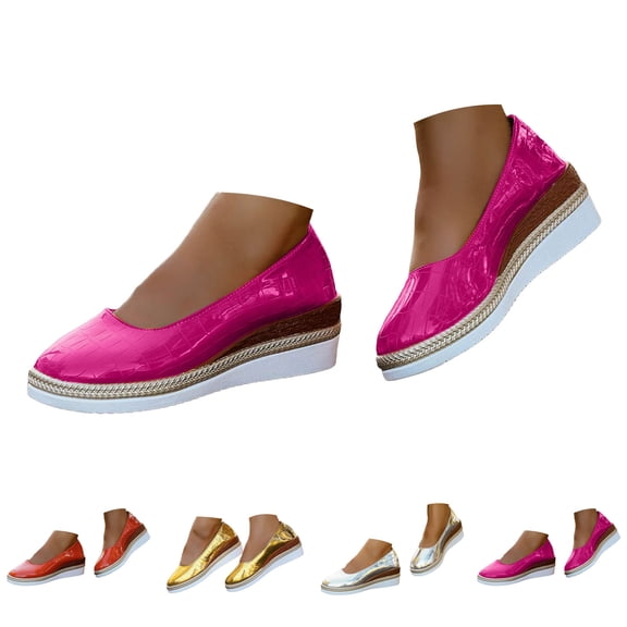 Pandaie Women's Slip on Casual Shoes Leather Espadrilles Wedge Loafers Round Toe Walking Office Business Work Fashion Sneakers Gold 6