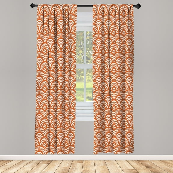 Ambesonne Japanese Art Curtains, Fish Scale Lines Motif, Pair of 28"x84", Burnt Orange