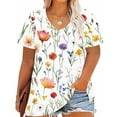 thumbnail image 2 of Women's Plus Shirt Floral Tunic Tops V-Neck T-Shirt Short Sleeve Blouses Cute Summer Tees With Curved Hem 2025 Trendy Casual Tshirt Vacation Garment, 2 of 5