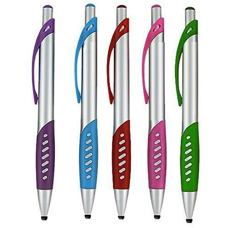 Translucent Click Action Pen Stylus Pen, 2 in 1 Capacitive Stylus & Ballpoint click Pen with Comfort Grip For Universal touchscreen Devices,Tablets,iPad, iPhone 6,6 Plus, iPod, Android, Samsung Galaxy (Silver 5 Pack) ()