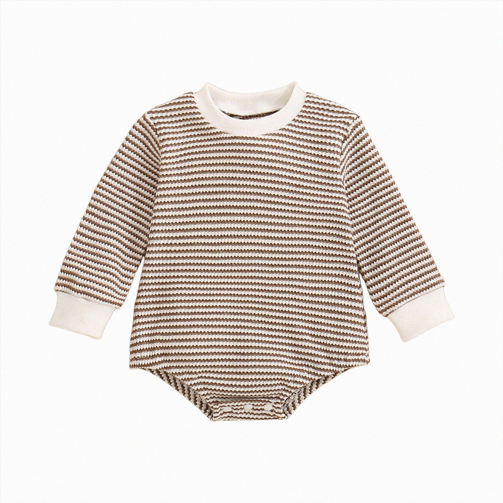 newwalpole Baby Sweatshirt Romper Boy Girl Waffle Knit Long Sleeve Striped Romper Oversized Sweater Newborn Fall Winter Clothes (Brown, 6-12 Months)
