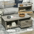 thumbnail image 4 of Homiyad Farmhouse Coffee Table with Storage and Drawer, Rustic Coffee Table for Living Room, Open Shelf, Gray Oak, 4 of 8