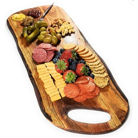 

SEYATPOOL - Extra Large Premium Natural Live Edge Acacia Charcuterie Cheese Board Serving and Cutting Tray with Round Handle