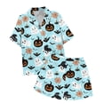 thumbnail image 4 of Halloween Pajamas Women,Cute Pjs for Women Satin Pajama Set Silk 2 Piece Sets Loungewear Button Down Short Sleeve Shirt and Shorts Pj Set Sleepwear Spooky Cute Gothic Pajamas Halloween Gifts Green, 4 of 5