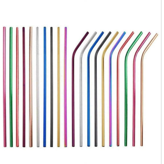 20pcs Reusable Drinking Straw Eco-Friendly Stainless Steel Straws Set Metal Colorful Straws Bar Party Accessory
