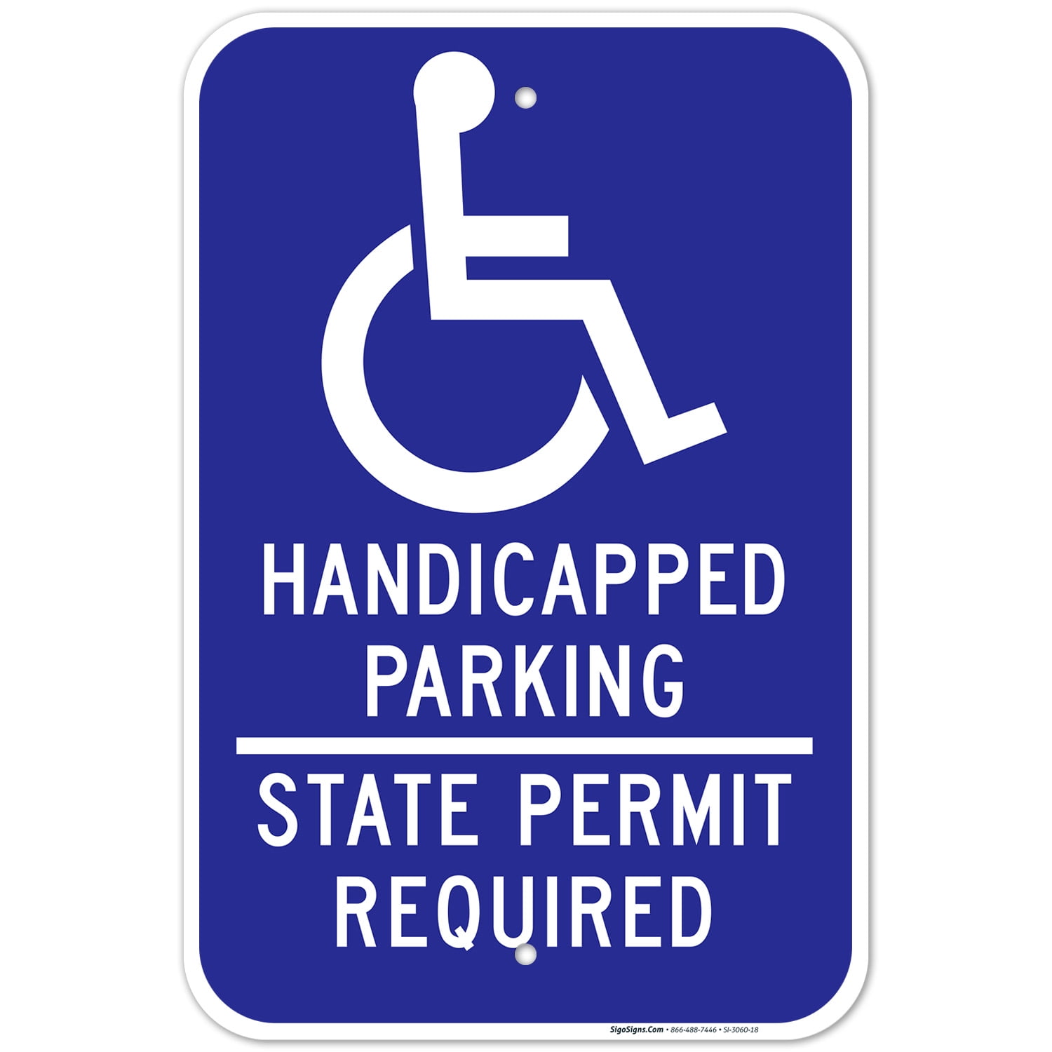 Texas Handicap Parking Sign, State Permit Required Sign, 12x18 Aluminum
