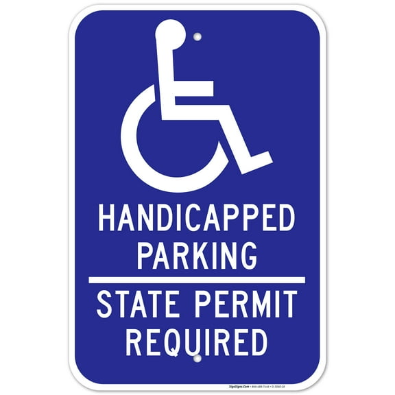 Texas Handicap Parking Sign, State Permit Required Sign, 12x18 Aluminum