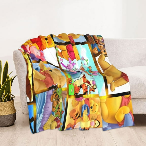 Winnie The Pooh Printing Bed Blanket, All Seasons Flannel Fleece Blanket, Soft & Warm Plush Blankets for Couch Sofa Bed Camping Travel, 60"x50"