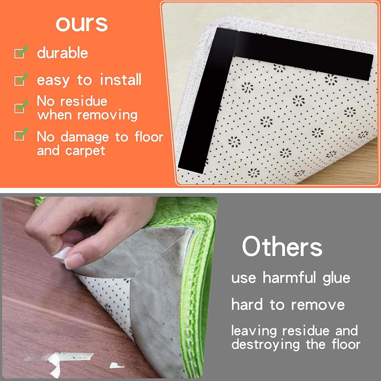 Dropship 8pcs Rug Gripper; Double Sided Non-Slip Rug Pads Rug Tape  Stickers; Washable Area Rug Pad Carpet Tape Corner Side Gripper For  Hardwood Floors And Tile to Sell Online at a Lower