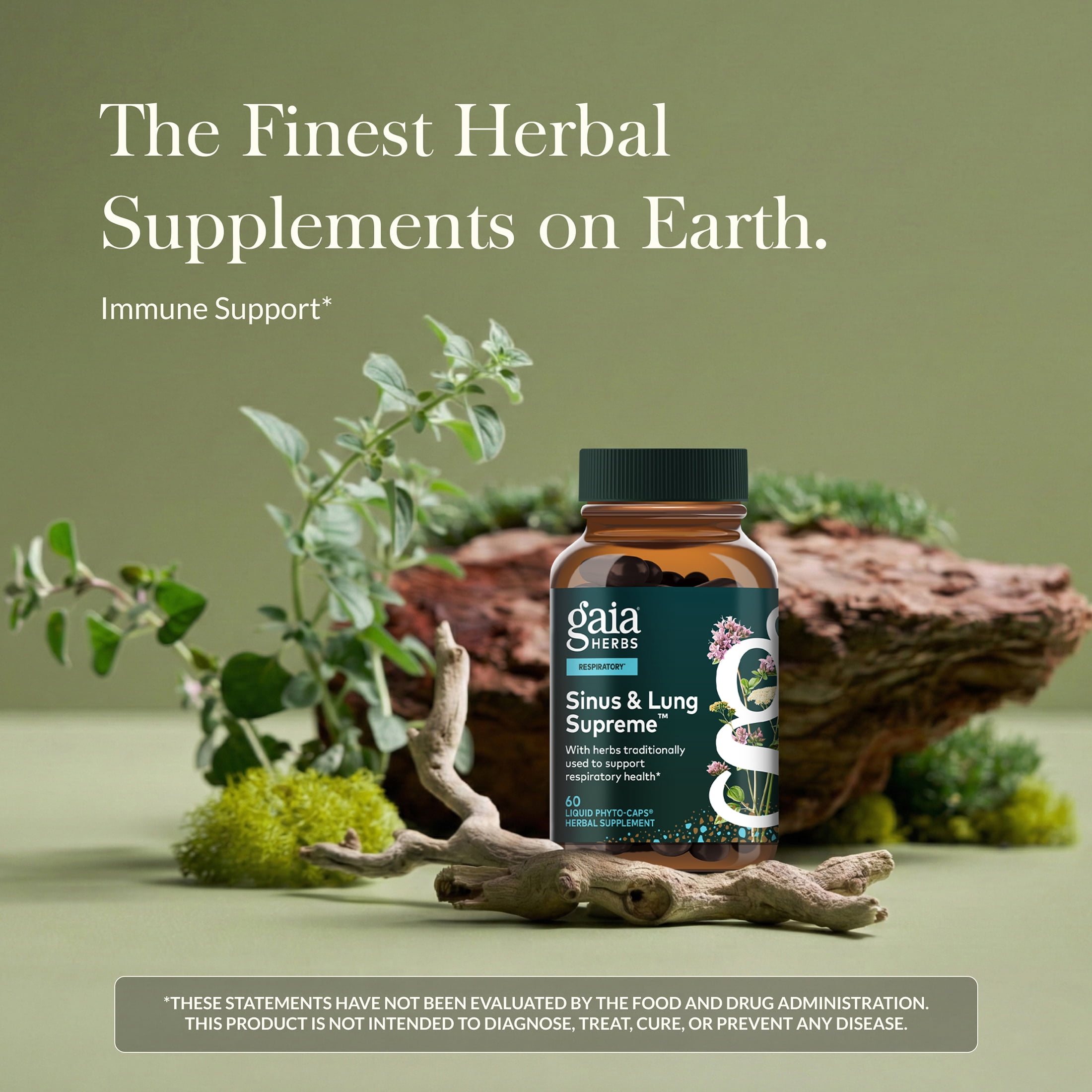 Gaia Herbs Sinus & Lung Supreme - Lung Support Supplement with Herbs Traditionally Used to Support Respiratory & Sinus Health* - Vegan, Gluten-Free & Dairy Free - 60 Liquid Phyto-Caps (60 Servings)