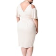 thumbnail image 5 of Uhndy Women Plus Size Sexy Stretch Dress Off Shoulder Wrap Sweetheart Party Midi Dresses Comfort Soft Short Sleeve Pleted Belt Dress white XXL, 5 of 5