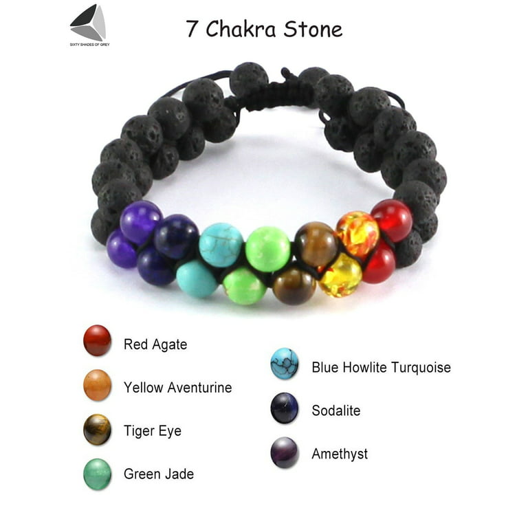 Sixtyshades 7 Chakra Beads Bracelet Natural Stone Healing Crystals Bracelet  Meditation Relax Anxiety Bangle for Women Men (Black)