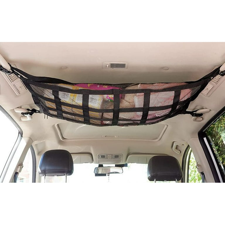 Carevas Upgrade Car Ceiling Cargo Net Pocket Strengthen Load-Bearing and  Droop Less Double-Layer Mesh Car Roof Storage Organizer Interior  Accessories for Truck SUV Travel Long Road Trip Camping 