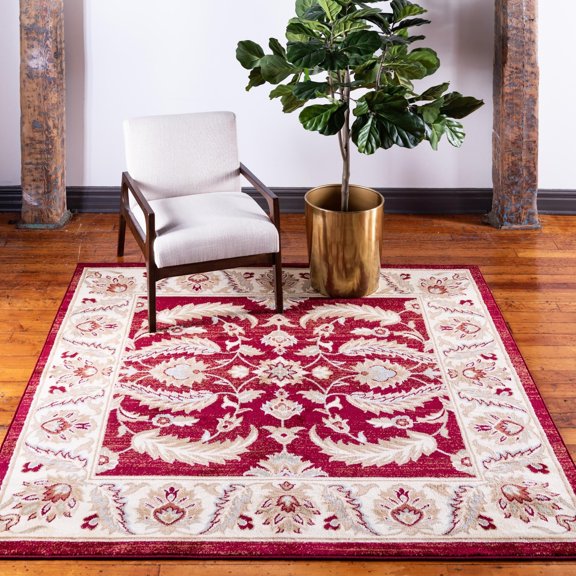 Unique Loom Voyage Collection Area Rug - Hickory (4' 1" Square Red/Cream)