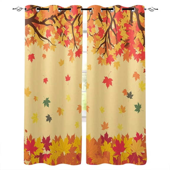 Fall Maple Leaf Blackout Curtains for Bedroom Living Room, Thanksgiving Leaves 45 In Long Thermal Insulated Room Darkening Drapes Grommet Window Treatments, 52 x 45 In