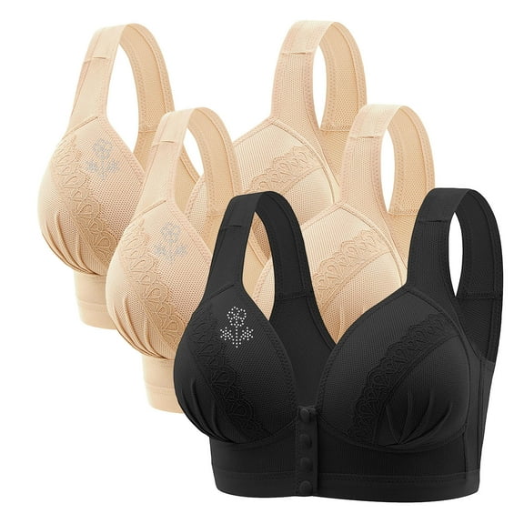 Bigersell Bras Pack for Women No Padding On Sale 3pc Ladies Seamless Comfortable No Underwire Breathable Gathering Front Opening Buckle Bra Woman Underwear Bandeau Bra Style F-702 Black M