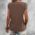 thumbnail image 4 of RQYYD Women Cut Out V Neck T Shirts Basic Summer Solid Color Petal Short Sleeve Tops Dressy Casual Loose Fit Blouses Shirt(Brown,M), 4 of 4