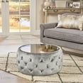 thumbnail image 3 of Noble House Merna Glam Velvet and Tempered Glass Ottoman Coffee Table, Smoke, 3 of 8