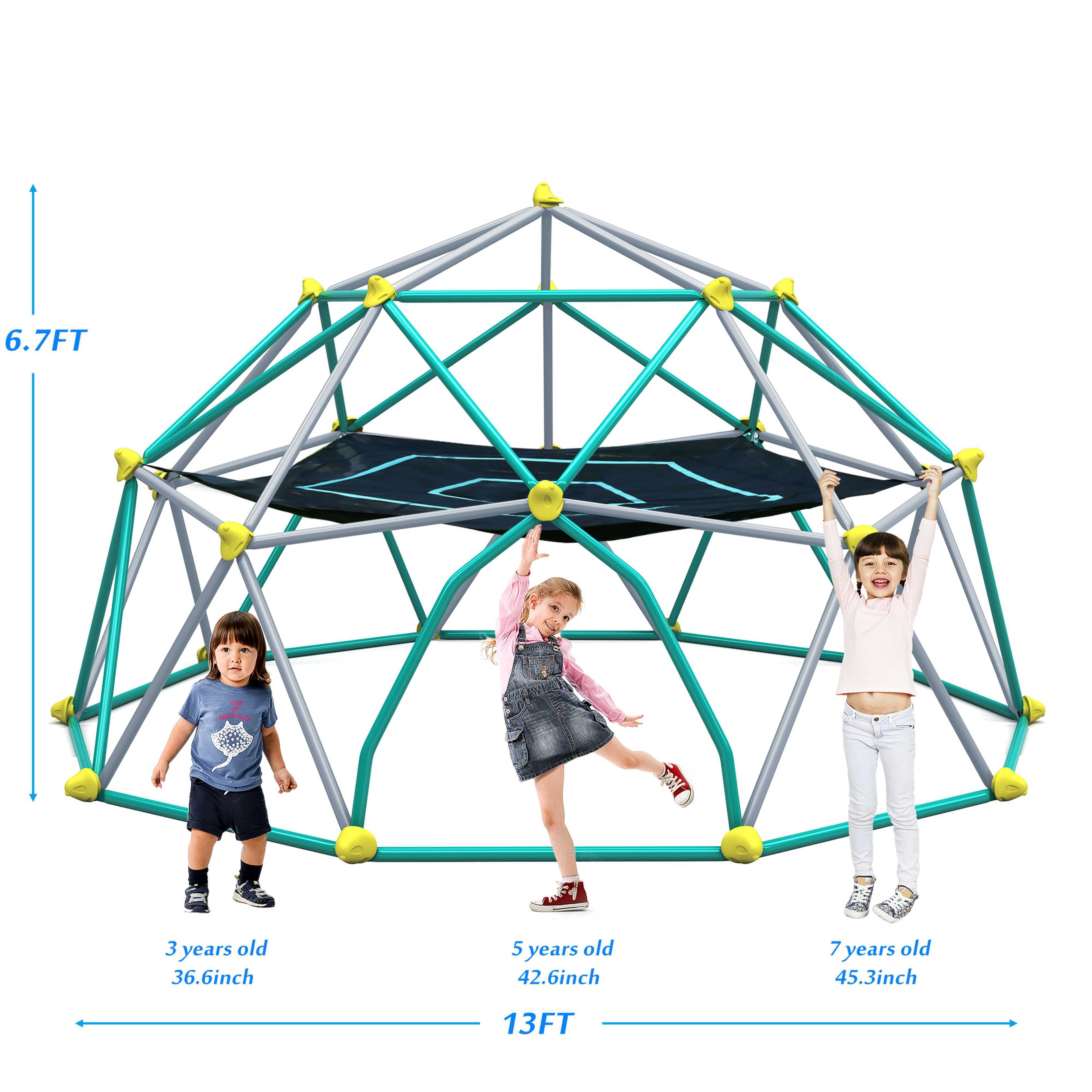 EUROCO 1000LBS 13 FT Outdoor Dome Climber for 5-7 Kids, Jungle Gym with Hammock for Kids Outdoor Play Equipment , Anti-Rust, UV Resistant, Easy Assembly, Age3+, Green