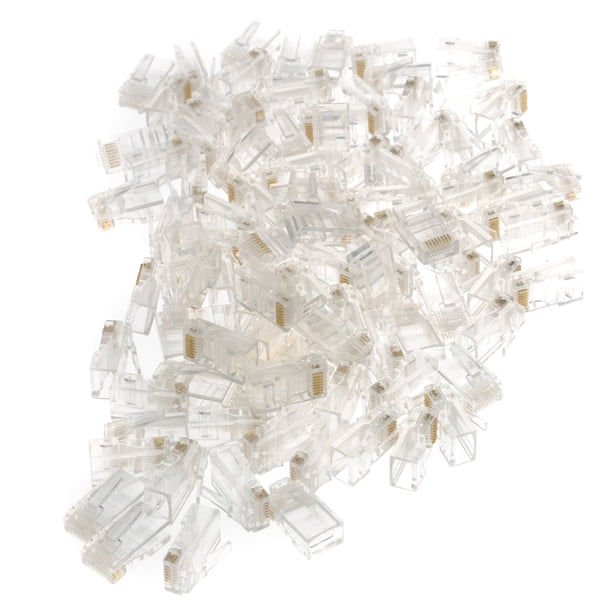 EeaseMX Juego de 100 conectores de crimpado para cable de red RJ45 Cat5e Cat5, LAN, con extremos y tapones