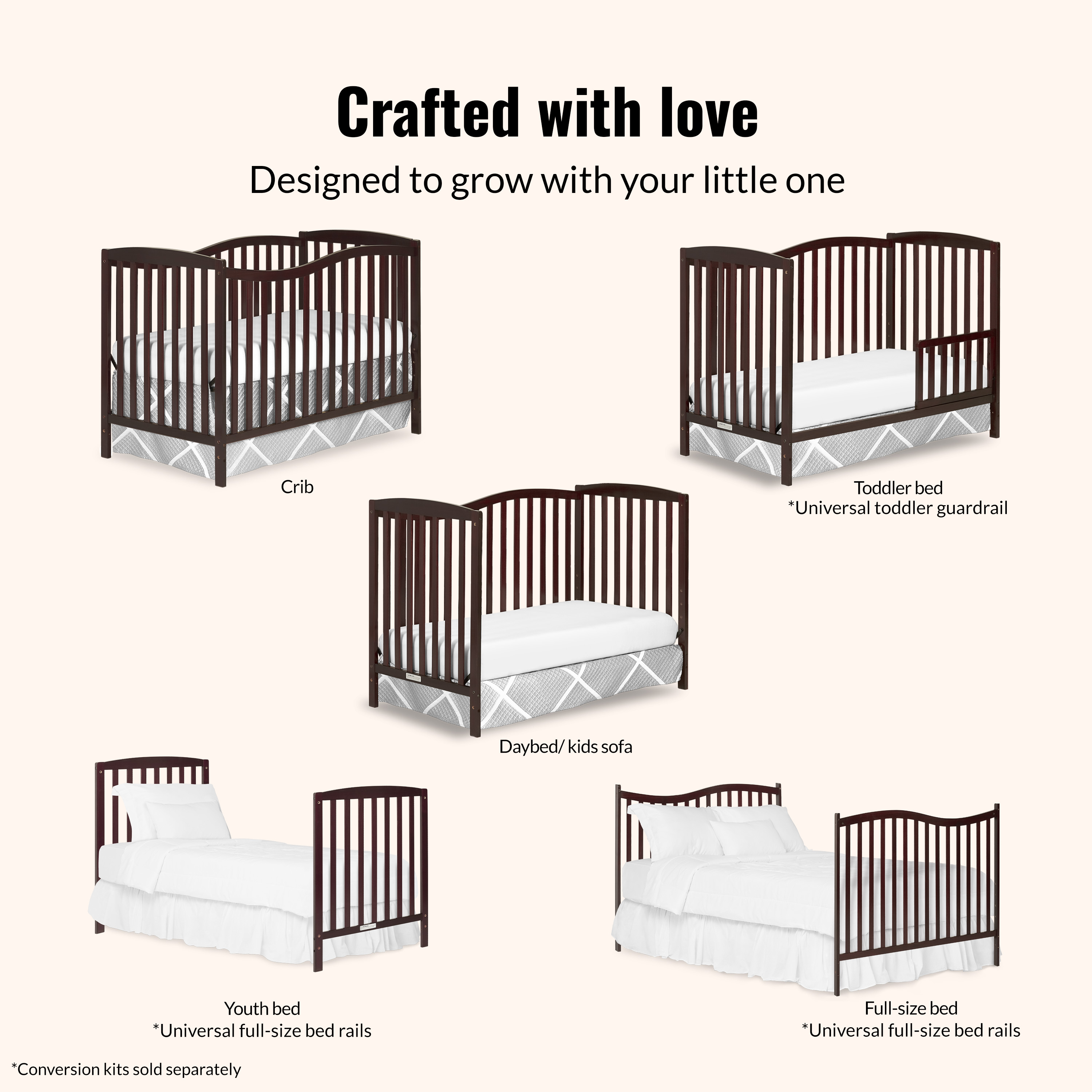 Dream On Me Chelsea 5-in-1 Convertible Crib, JPMA Certified, Espresso