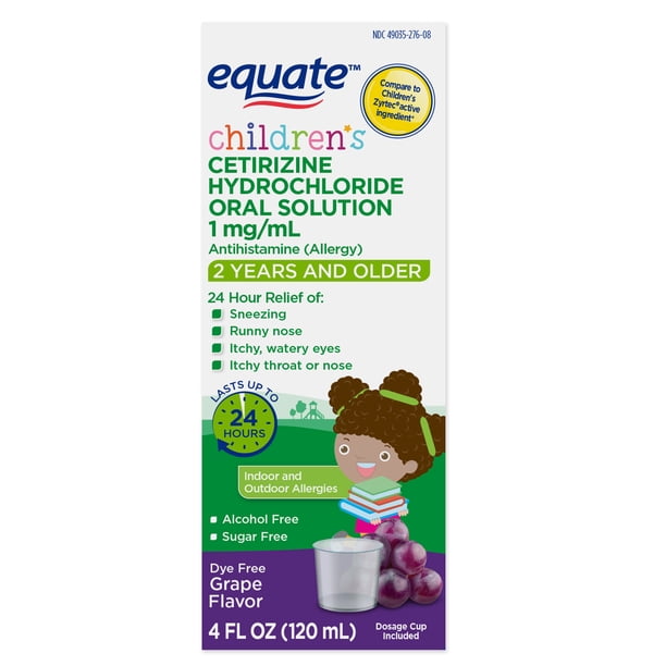 Equate Children S Allergy Cetirizine Suspension Grape 4 Oz Sugar Free Dye Free Walmart Com Walmart Com