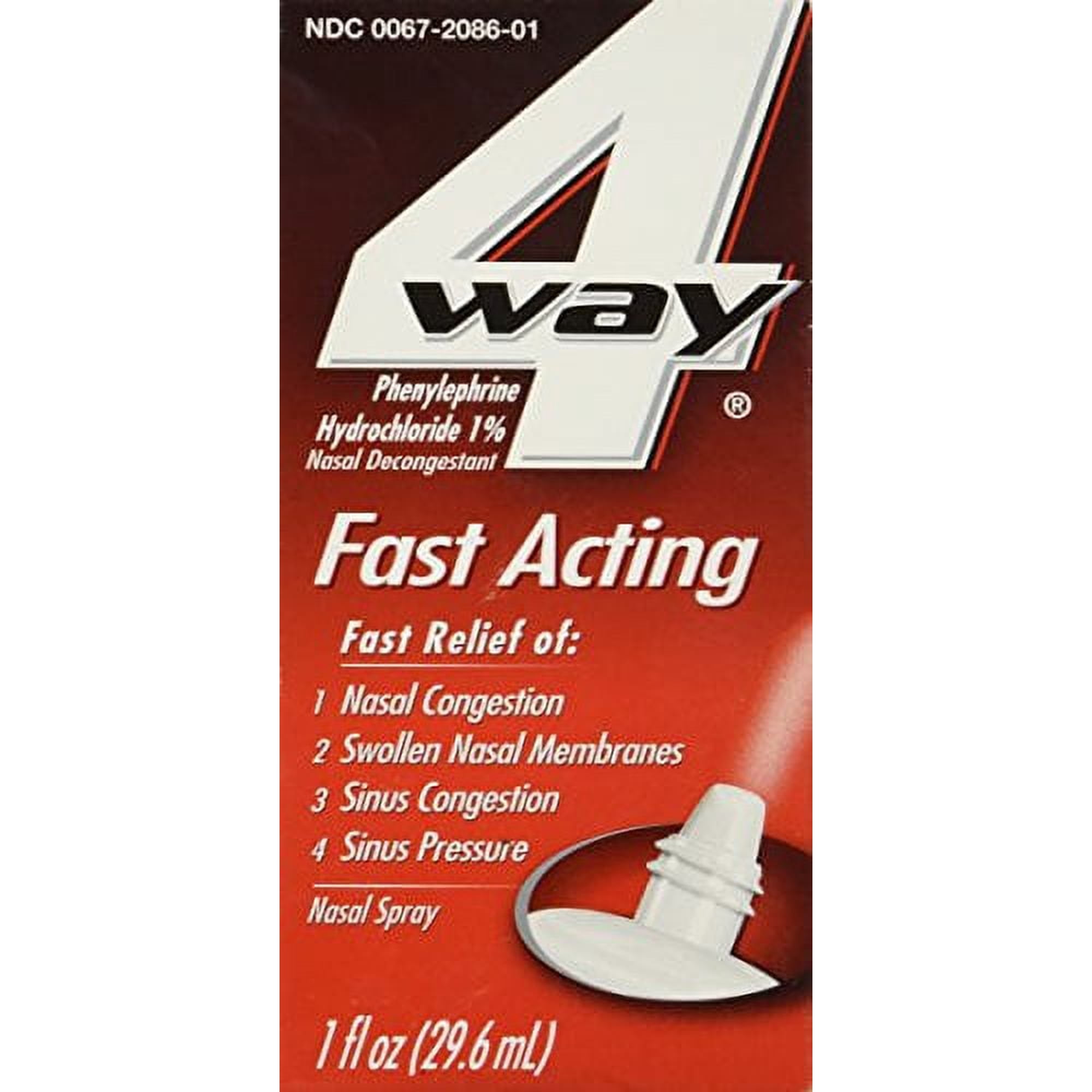 4 Pack 4 Way Fast Acting Nasal Decongestant Sinus Spray 1 Fl Oz each
