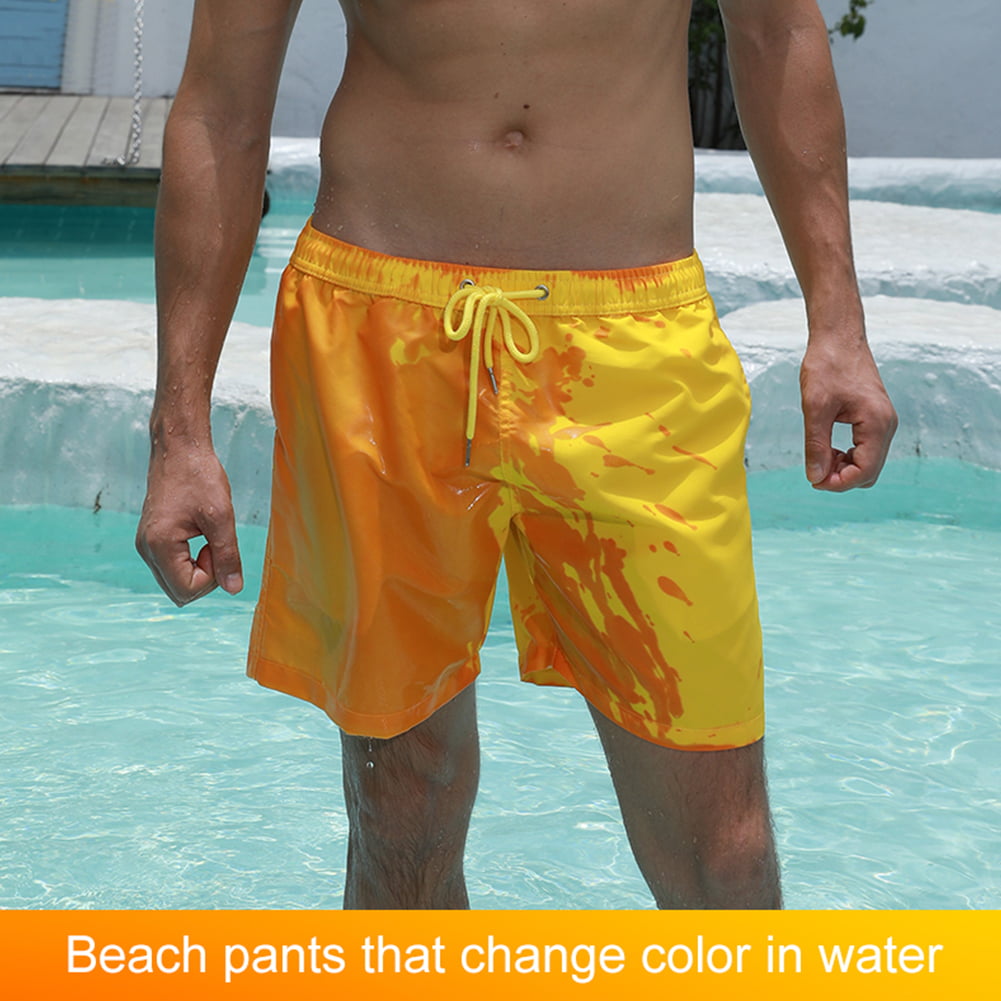 Summer Men Swimming Trunks Color Change Drawstring Quick-Drying Beach Shorts 