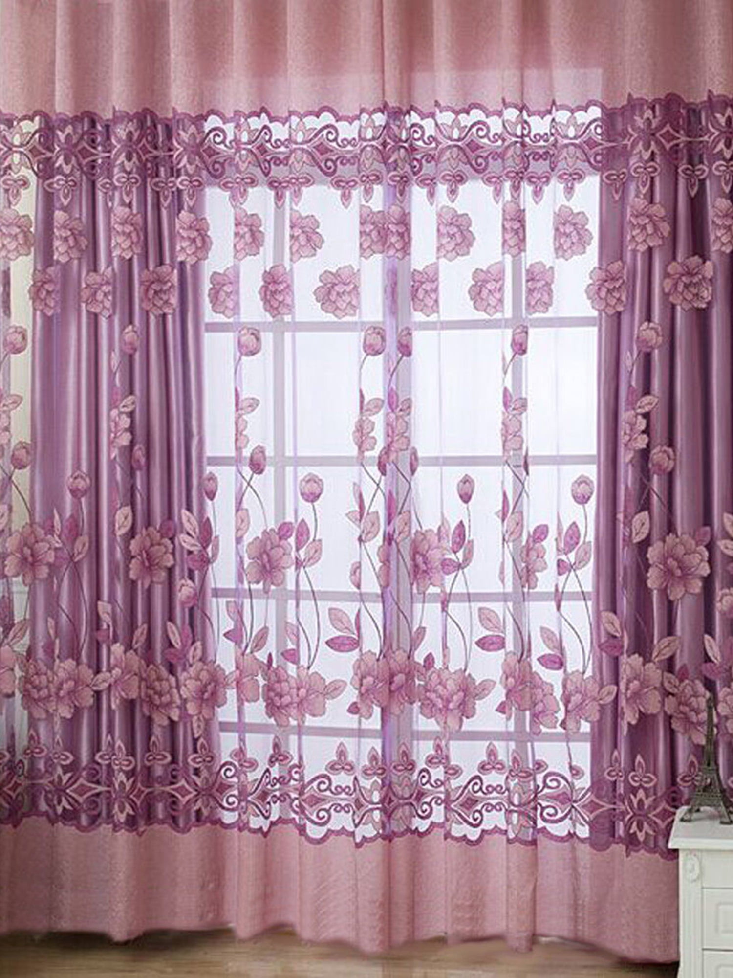 Floral Tulle Voile Door Window Curtain Balcony Drape Panel Sheer Scarf Valances 