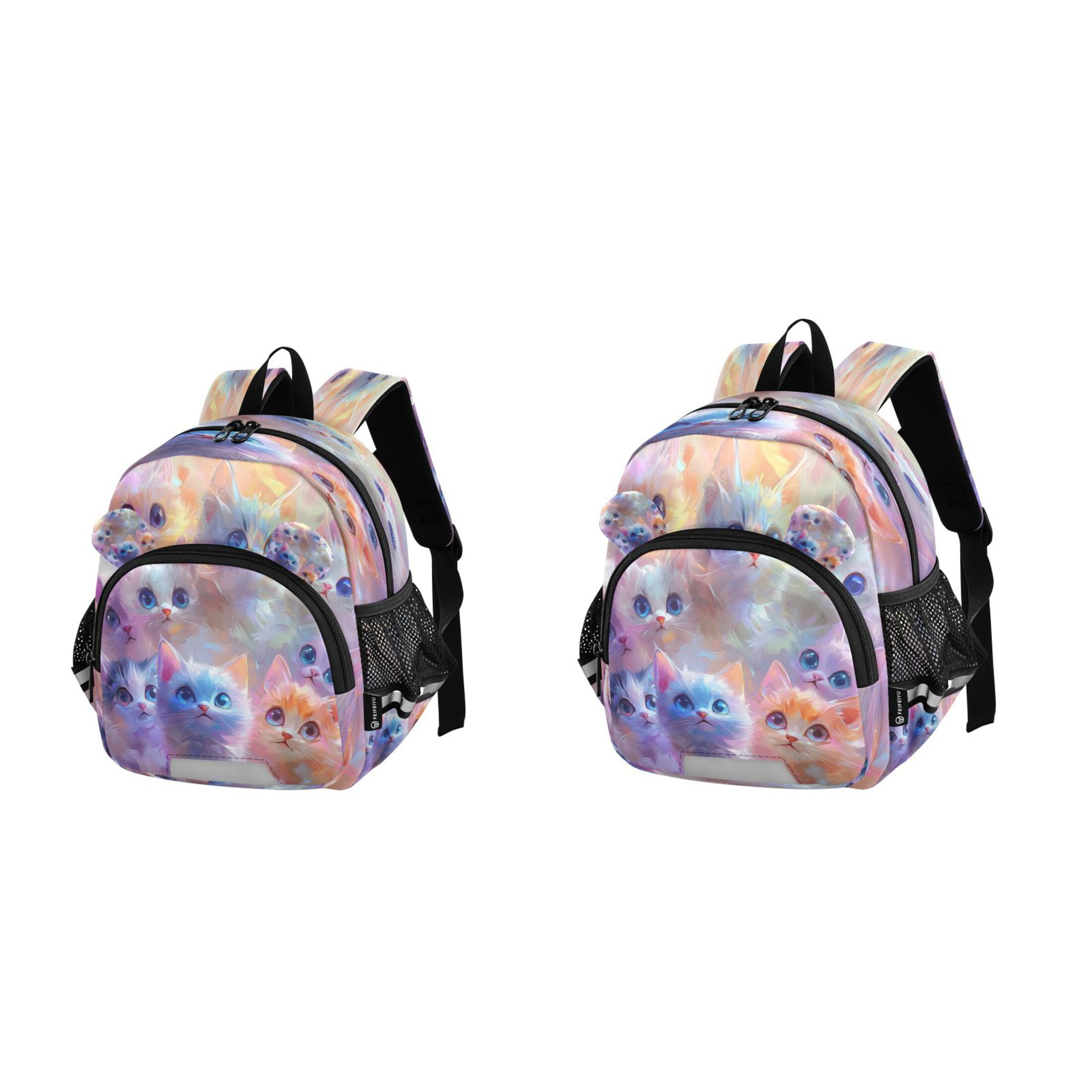 RMDQTR Adorable Ear-Print Backpack with Reflective Strip and Anti-Lost Leash Adjustable Shoulder Straps Mini Travel Backpack Lovely Cartoon Cats