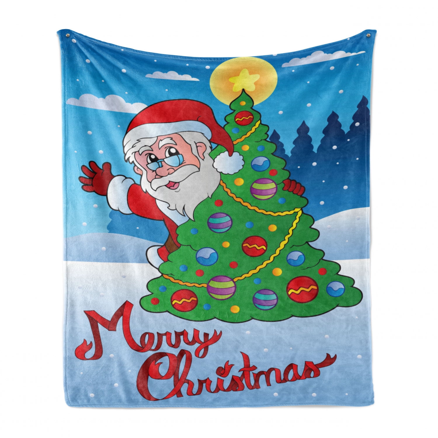 Ultra Soft & Cozy Oversized Christmas Forrest Santa Plush Throw Blanket Cover 