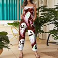 thumbnail image 5 of Halloween Jumpsuits for Women Spaghetti Strap Overalls Print Loose Sleeveless Linen Romper, 5 of 7