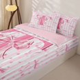 thumbnail image 3 of Homewish Girls Bowknot Letter T Zipper Full Size Comforter Sets with Fitted Sheet and 2 Pillowcases,Kawaii Polka Dots Pink Bow Stars Print Kids Zipper Bedding Set,Pink Reversible,4-Piece, 3 of 7