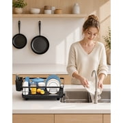 Sakugi Dish Drying Rack, Compact Dish Racks for Kitchen Counter, 15''L x 12''W x 5''H , Black