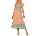 thumbnail image 2 of INSPIRE CHIC Women's Boho Floral Sleeveless Smocked Spaghetti Strap Tiered Maxi Dress XL Orange, 2 of 6