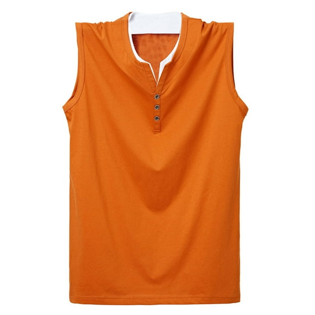 Timegard Mens Tank Top Plus Size Notched V Neck Button Sleeveless Comfy Tee Shirts Casual Athletic Top