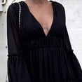 thumbnail image 4 of Laklulu Vestido de Manga Larga con Cuello en V para Mujer, Dobladillo con Volantes, Mini Vestido Corto Informal, Falda de Playa,Negro,XS, 4 of 6